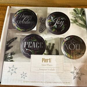 Pier 1 Holiday Salad Plates - Black with Festive Accents
